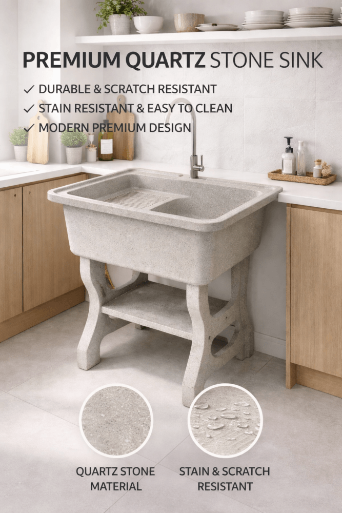 อ่างล้างจานขาตั้ง หินควอตซ์ 1 หลุม 1 ที่พัก DINOSAUR WASH TUB ขนาด 70X57X80ซม.สีออฟไวท์_5